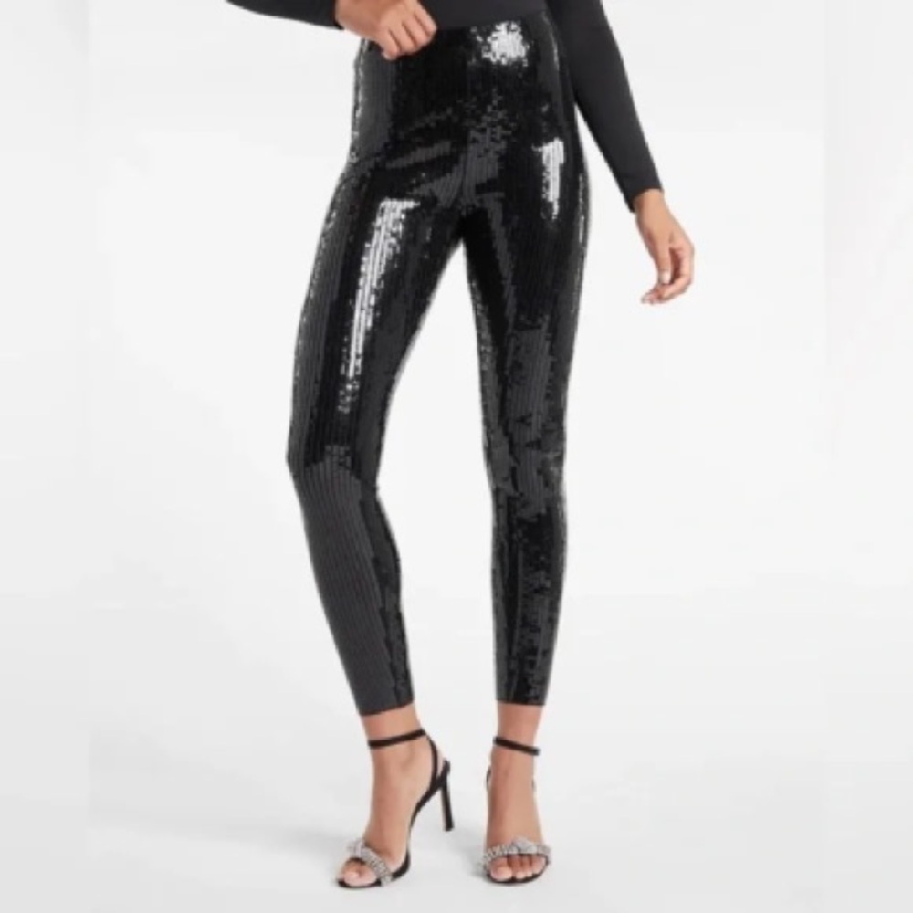 Vintage Avenue Montaigne Y2K Glamorous Black Sequin Cassis Leggings Size 4 S